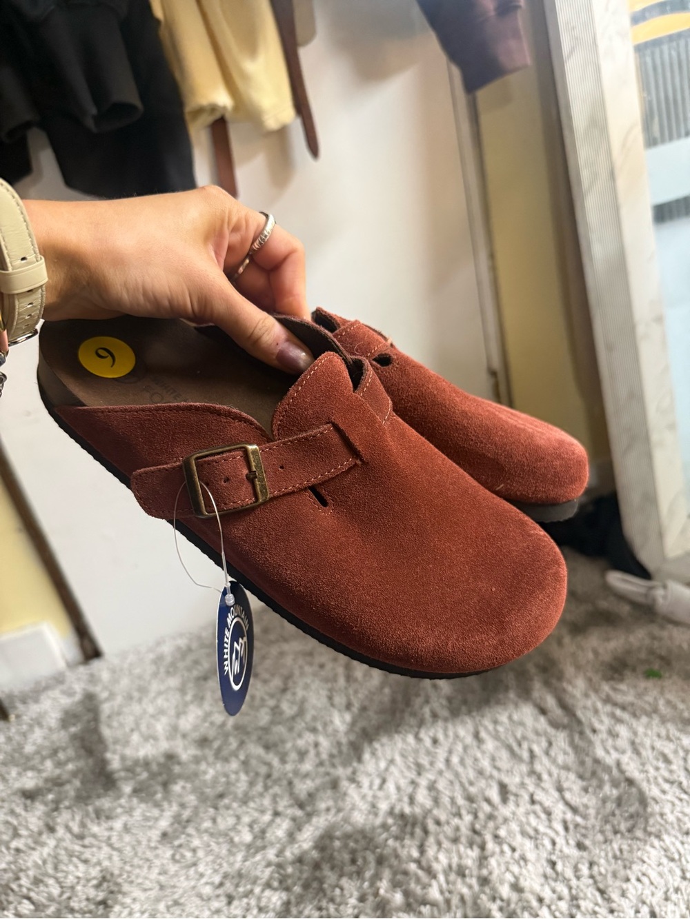 Men's Suede Slip-On Clog in Rust Brown